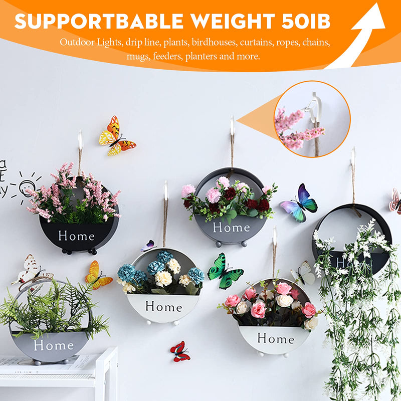 Q-Hanger Hooks 50 Pack, Screw Hooks String Lights Hanger Hooks,Outdoor Hanger Hooks for Garage New Year Party Outdoor Wire Fairy Led Lights,Safety Buckle Hook Design,White 50pcs White