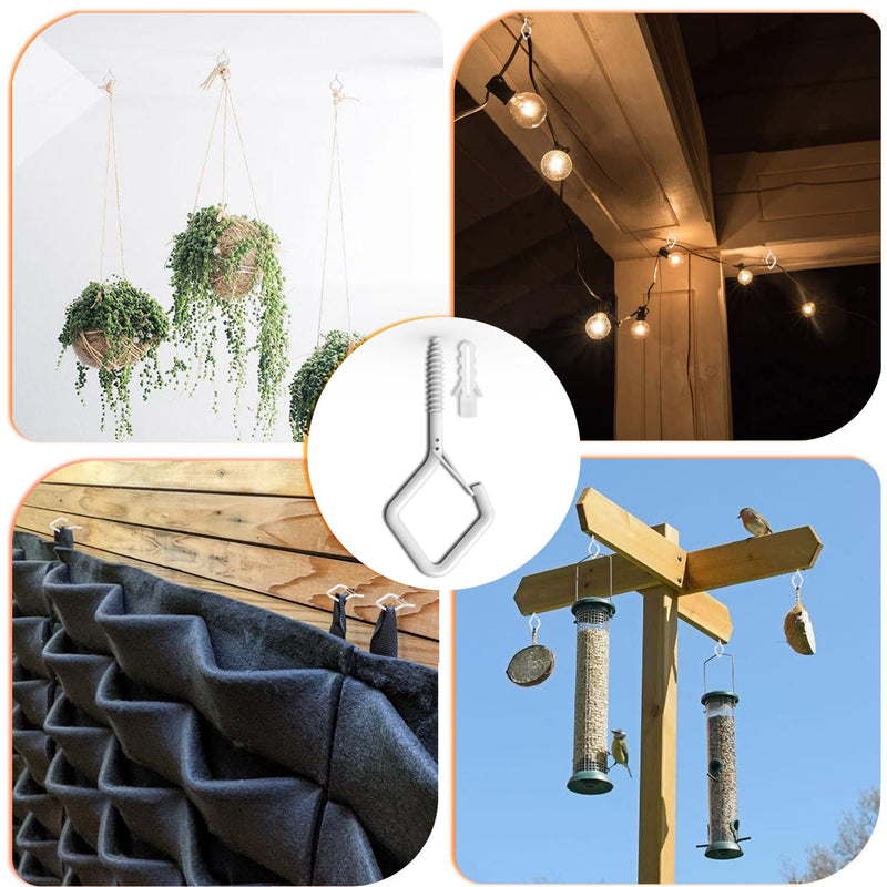 10Pack Screw in Hooks with Safety Buckle Design for Hanging String Lights, Plant, Heavy Duty Garden Lights, 2.2" (White) Diamond Hooks(WHT/ 2.2“/ 10PACK)