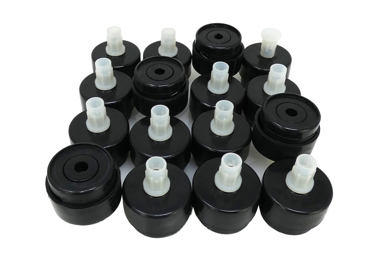 Shepherd Pack of 16 Self-Leveling Table Glides, 1/4" Threaded Stem with Adjustable Feet and Hardware, Eliminates Wobbling on Uneven Floors, Black No Disc or Felt