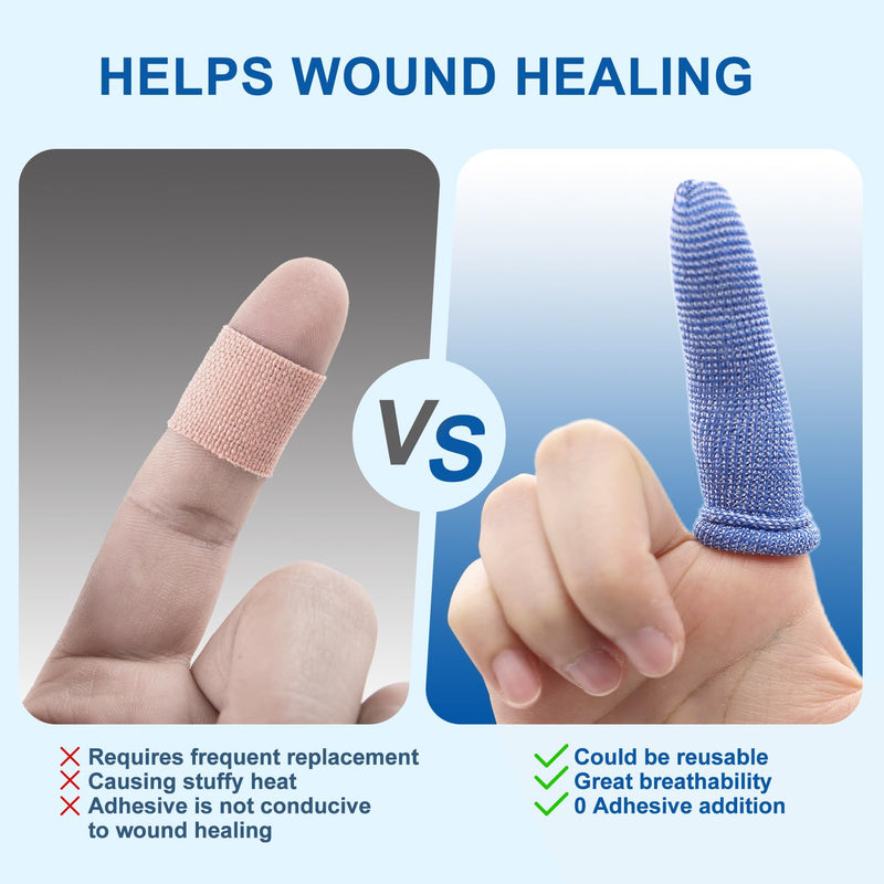 Dimora Finger Cots, 60Pcs Finger Protectors for Finger Tips, Breathable Finger Bandages for Wounds Care, Elastic Finger Gloves for Cargo Handling, Gardening Work, Fitness, Medium, Blue