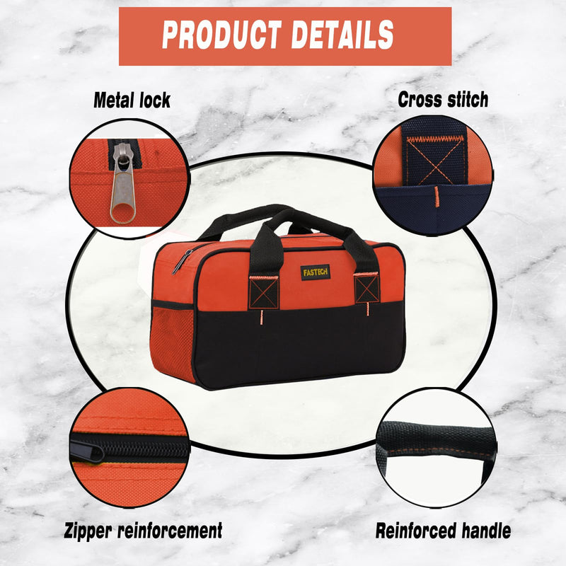 14 Inch Tool Bag, Small Wide Mouth Tool Tote Bag, Waterproof Tool Organizer Bag, Electricians Repairman Tools Tote Bag Double Fabric Storage Bag (Orange) Orange