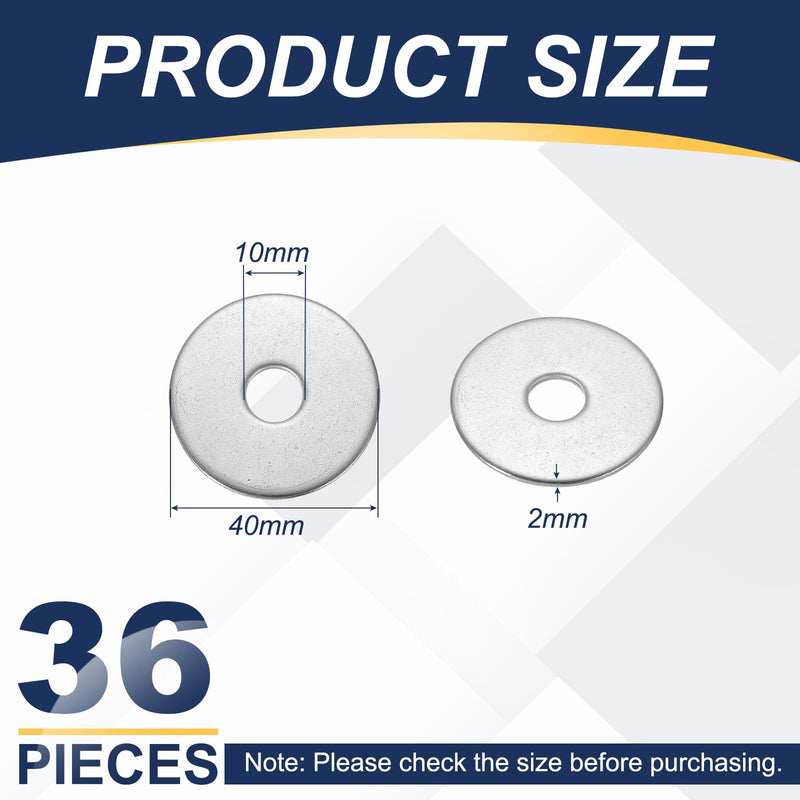 PATIKIL M10 x 40mm Metal Screw Washers Set, 36Pcs 304 Stainless Steel Flat Washers for Screws Bolts Factories Home Outdoor Projects 36