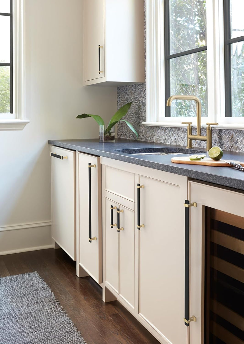Amerock Overton 7-9/16 inch (192 mm) Center-to-Center Brushed Matte Black/Champagne Bronze Cabinet Pull, BP37081BMBCZ
