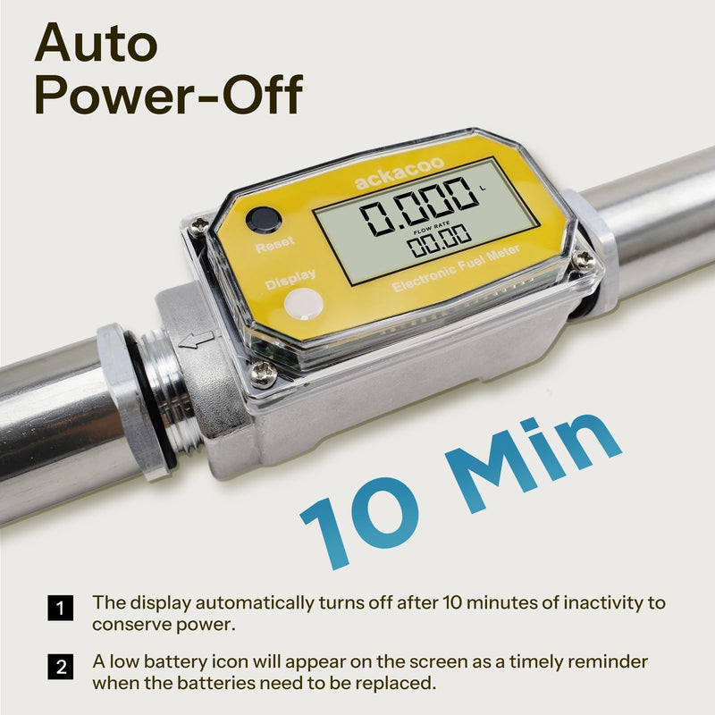 1 Inch Digital Turbine Fuel Flow Meter 2.6-26 GPM with 3/4 Adapters NPT Aluminum Battery Powered LCD Water Flow Meter for Diesel Gasoline Water Oil - Measures Gallon, QTS, PTS, L, m³