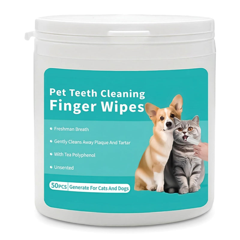 JoanofArc Cats Dogs Dental Care Finger Wipes, Dog Teeth Cleaning Wipes for Dogs & Cats, Gentle Cleansing, Freshens Breath and Reduce Plaque Tartar for Daily Oral Care for Pet Dogs Cats - 50 Count