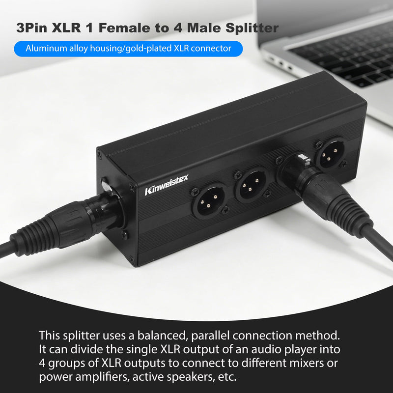 XLR 1 Female to 4 Male Audio Y Splitter Balanced 3-Pin XLR Splitter Box for Mixers Mics