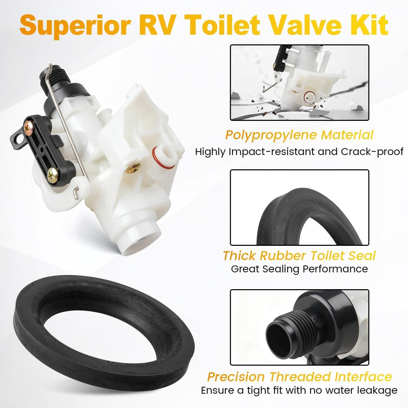 Oyviny 31705 31688 31835 31687 RV Toilet Water Valve Kit Fit for Thetford Aqua-Magic V High and Low Models Freeze Resistance & Leakage Resistance RV Toilet Part with Flange Seal Solve Leakage Problem