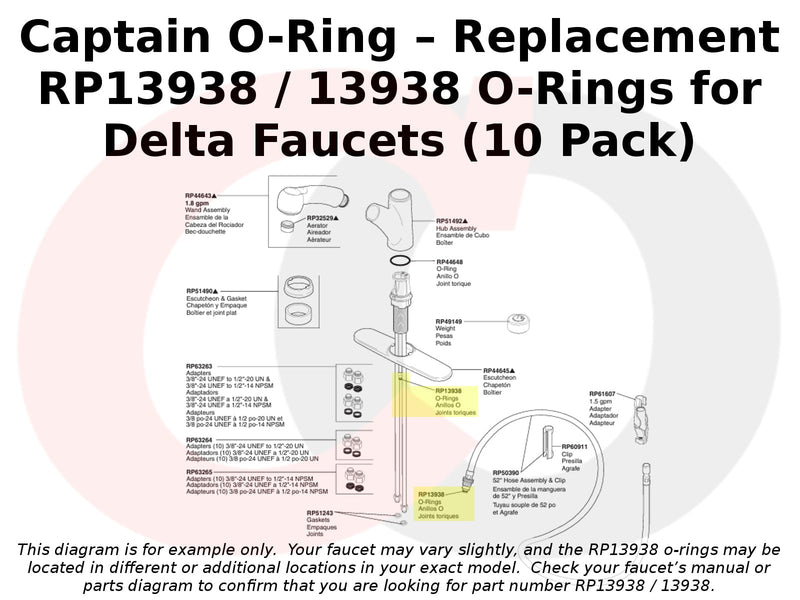 Captain O-Ring – Replacement RP13938 / 13938 O-Rings for Delta Faucets (10 Pack)