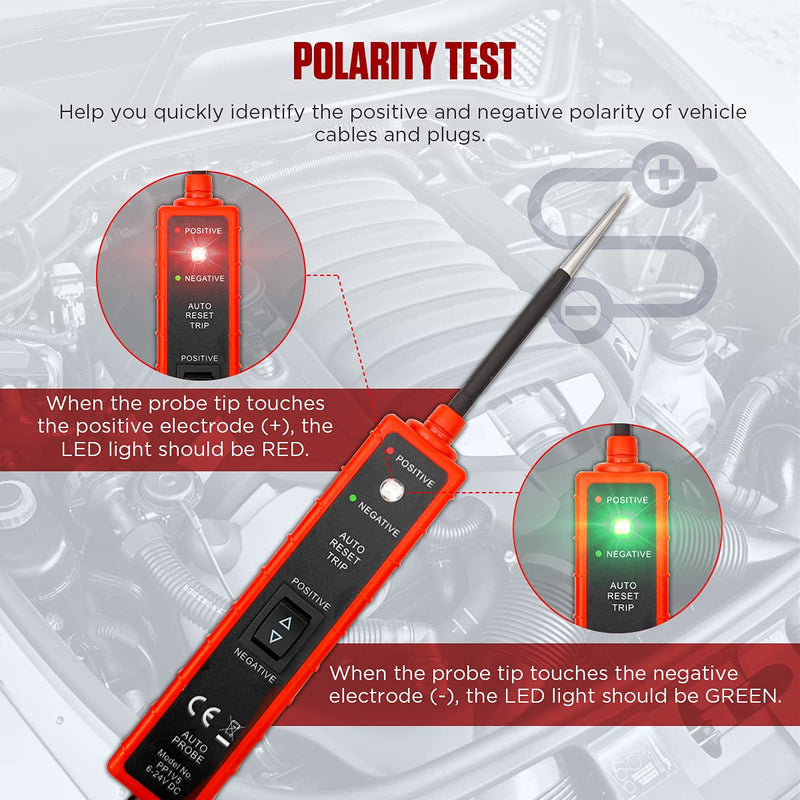Power Circuit Probe Tester 6V-24V DC Test Light Automotive Circuit Tester Car Short Finder, 12V 12 Volt Auto Electrical Test Tool Kit, Component Activation, Polarity Identify, Overload Protection