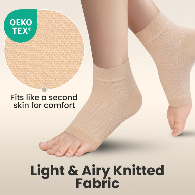 KEMFORD Ankle Compression Sleeve - Plantar Fasciitis Braces - Open Toe Compression Socks for Swelling, Sprain, Neuropathy, Foot Arch Support for Men and Women - 20-30mmhg, L, Beige L (20-30 mmHg) - NewNest Australia