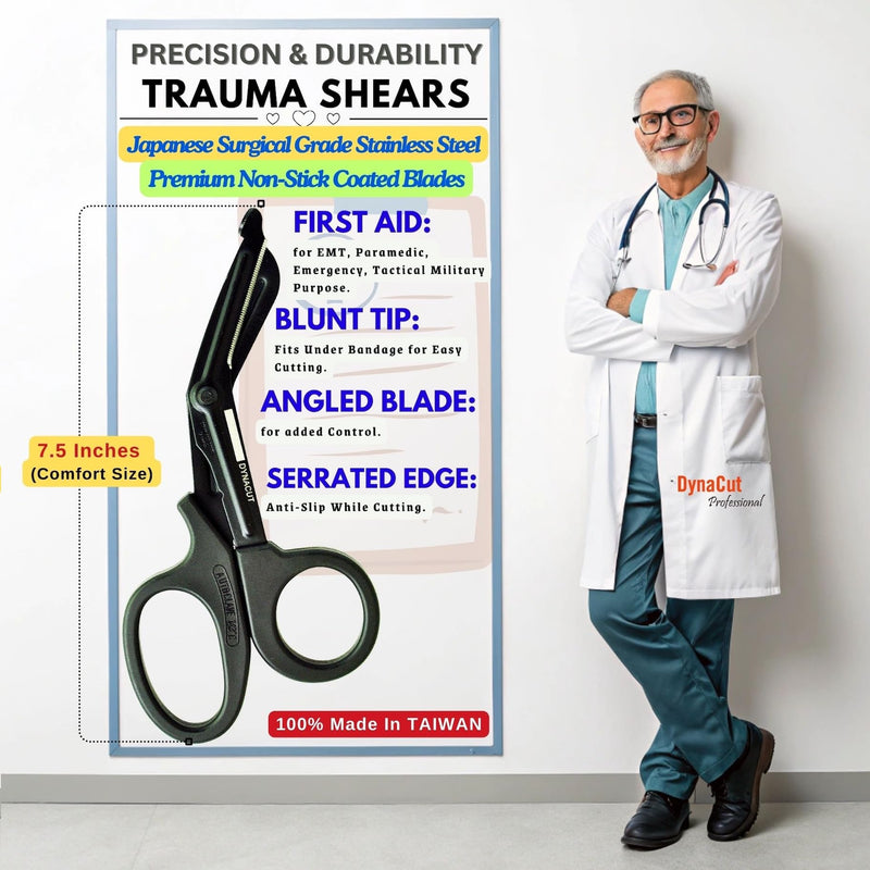 Trauma Shears 7.5" Medical Scissors for EMT, Nurses & First Aid, Kinesiology, Military Tactical, Non-Stick Bandage Scissors with Protective Tip