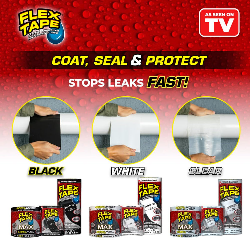 Flex Tape Strong Rubberized Waterproof Tape, White, 4 in x 25 ft, 1-Pack