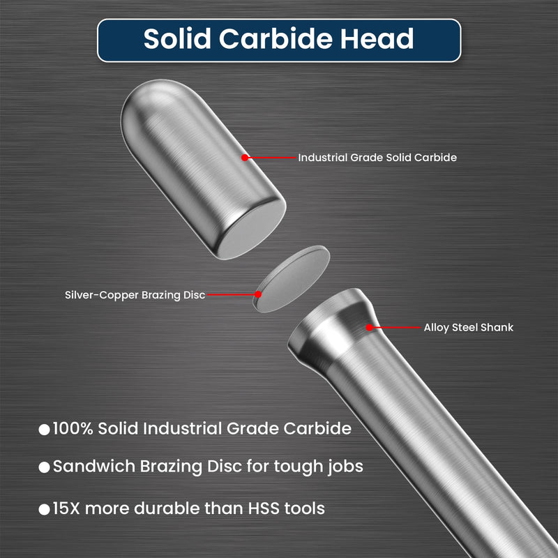 LU&MN SB-3 Tungsten Carbide Burr - Industrial-Grade Double Cut Rotary Burr - 3/8" Head 1/4" Shank - Deburring, Chamfering, Engraving, Polishing - Metal & Wood - 4 Pcs SB-3 4PCS