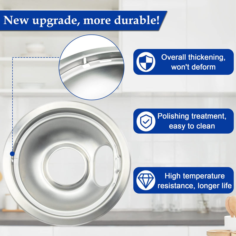 Stove Burner Covers,Chrome Replacement Drip Pans for Frigidaire Kenmore 316048413 and 316048414,4 pcs (3x6" and 1x8") drip pan 31