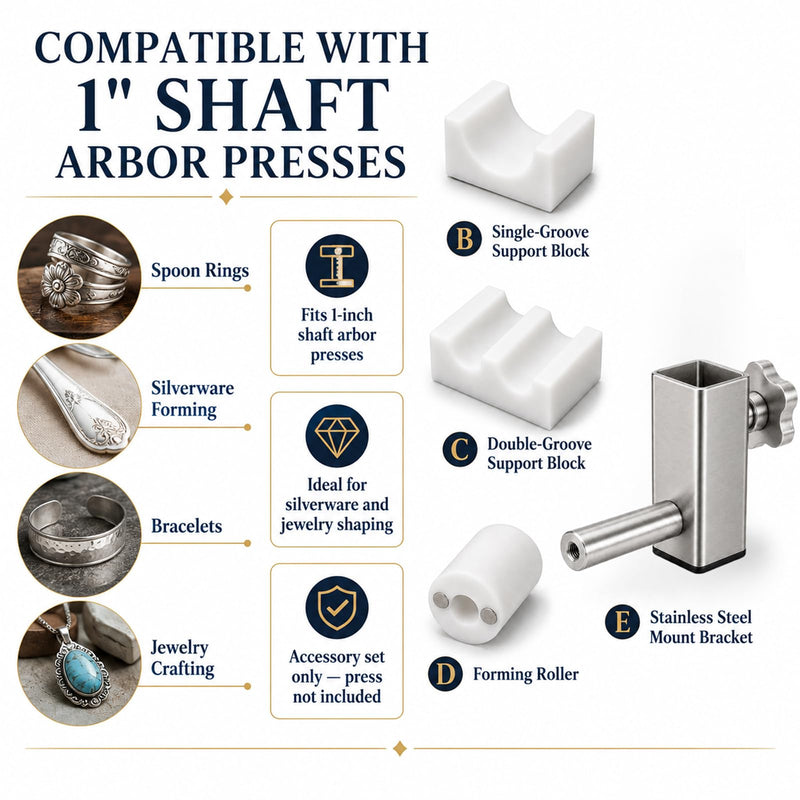 333'S Arbor Press Attachments for 1" Shaft Arbor Presses, 3-in-1 Silverware Bending Tool with Interchangeable Dies for Spoon Rings, Bracelets and Jewelry Making, Press Not Included