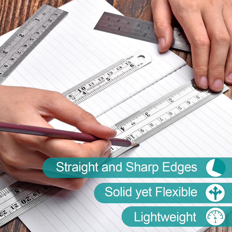 Metal Rulers, Steel Rulers Pack of 4, 6, 8, 12, 14-inch Stainless Steel Ruler