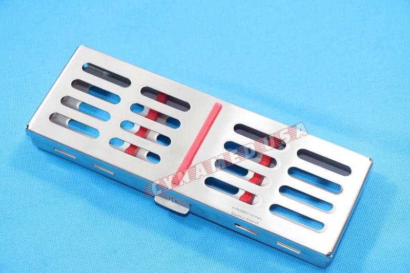 New German Stainless Dental Autoclave Sterilization Cassette Rack Box Tray for 5 Instrument RED
