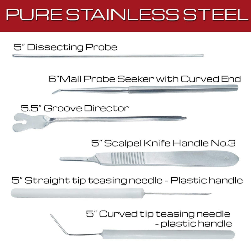 20 Pcs - Advanced Stainless Steel Biology Lab/Anatomy/Medical Student Dissection Kit Set - Scalper Knife Handle, Blades, Forceps, Scissors and Tweezers - 12 Instruments, 8 Blades