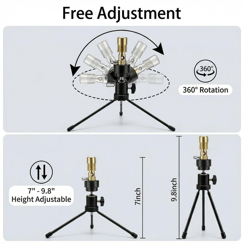 UCRXPLAB Propane Bunsen Burner with Tripod and Air Intake Adjuster, Direction and Height Adjustable for Lab Heating Picnic Camping Travel and Gas Welding (Propane Tank not Included)