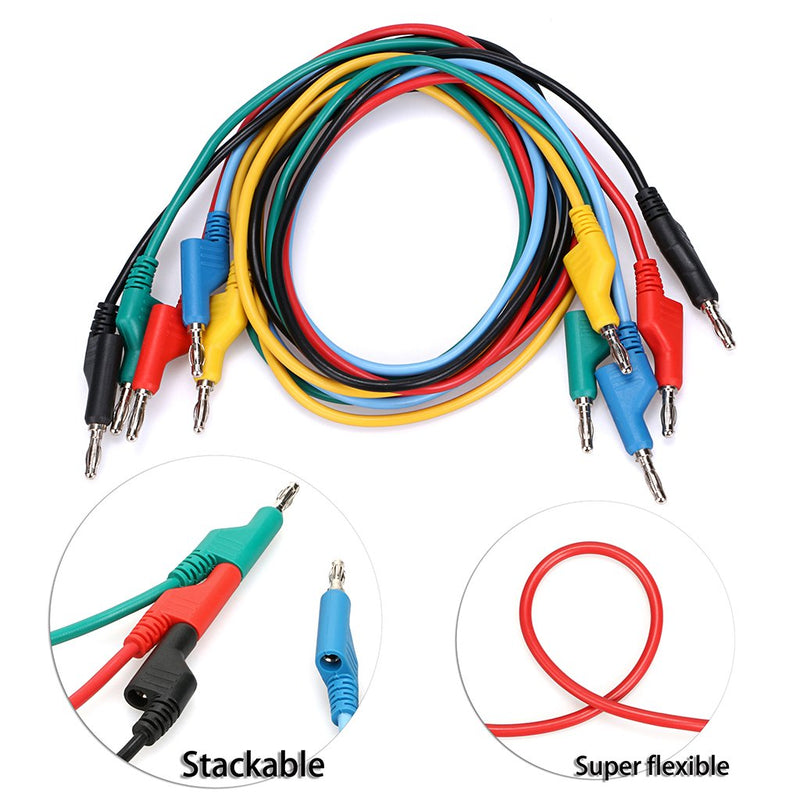 Sumnacon 5pcs Banana to Banana Plug Test Lead Set, 4mm Stackable Banana Plug Wire Test Cable Lead for Multimeter, Electrical Test Wire 1000V/15A 1 m