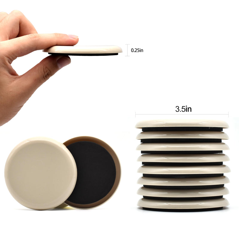 Furniture Sliders, 8 Pcs 3 1/2'' Furniture Sliders Pads for Hardwood Floors, Chair Legs Floors Protectors, Reusable Round Glides Glider, Heavy Duty Furniture Movers Sliders 3 1/2" Round-8 Pack