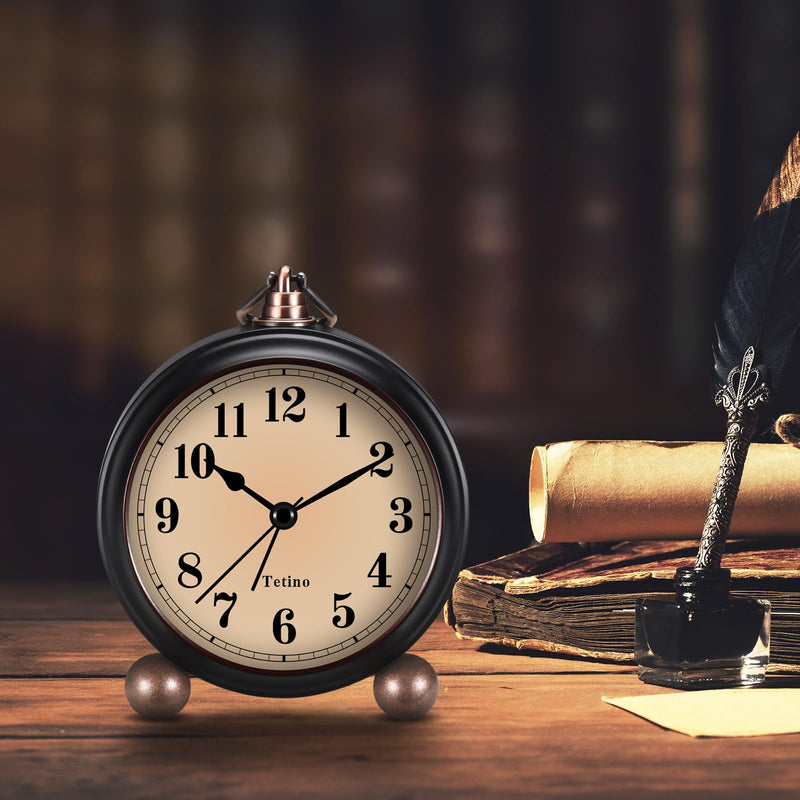 Analog Alarm Clock,Battery Powered Desk Clocks with Night Light,Silent Non Ticking,Retro Simply Design Alarm Clocks for Living Room, Bedroom, Bedside,Dormitory,Decor,Gift (Black) Black
