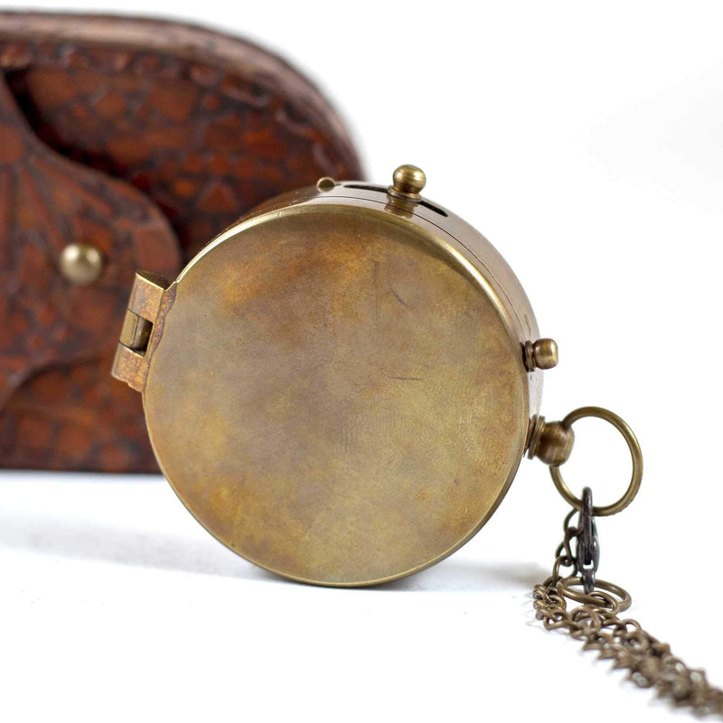 Brass Pocket Magnetic 2" Compass with Chain Nautical Sailor Gift Idea Boat Decor Antique Steampunk Style Engraved Gifts Directional Pirate Hiking Travel Camping Compass