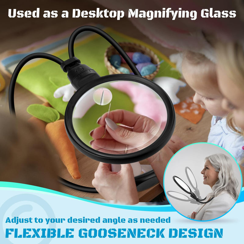 10X 30X Large Magnifying Glass with Light, Hands Free Magnifying Glass for Reading, 3 Color LED Lights Flexible Gooseneck Magnifier for Close Work Reading Sewing, 4.3in 4.3 in