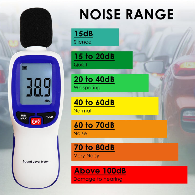 Decibel Meter with Data Logging, Sound Decibel Meter Bluetooth, Compatible with Smartphone for App Data Recording, 30dB to 130dB Sound Level Meter Portable SPL Meter for Home, Classroom, Factory