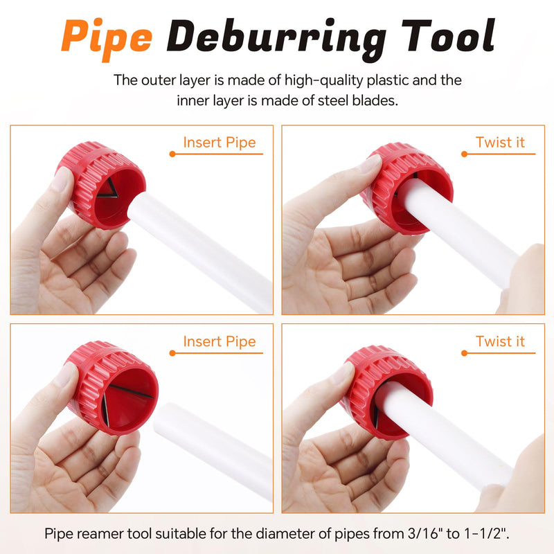 18 pcs 1/4-1 Inch Plumbing Tools Kit Pipe Depth Gauge, Copper Deburring Reamer with HSS Blades, Push Fit Disconnect Clip, Multi Purpose Tool Set for Copper, PVC, PEX, CPVC