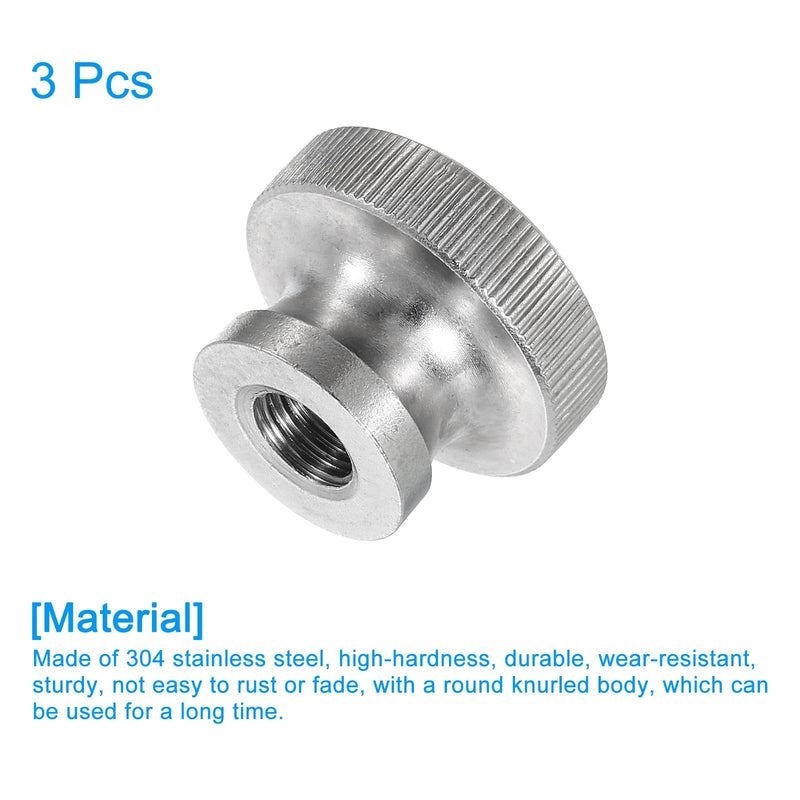 uxcell Knurled Thumb Nuts, 3Pcs M8 x D24mm x H16mm Stainless Steel Round Knobs Fasteners Blind Hole Hand Screw Nut Silver for 3D Printer Parts, Machine Tools 3