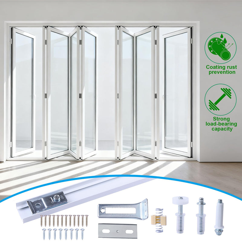 36 Inch Bi-fold Door Hardware with Track, Bifold Closet Door Hardware Repair Tool Kit, Included Steel Track, Top and Bottom Pivot, Top Guide Wheels, Spring, Metal Pivot Pin