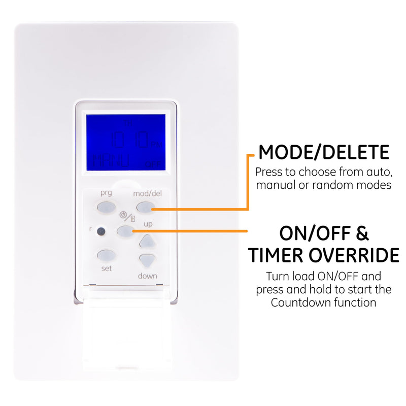 GE SunSmart Digital in-Wall Timer, Daily ON/Off Times, Programmable Settings, Sunset/Sunrise Presets, Vacation Security, White & Almond, Lights, Fans, Heaters, Timer Switch, Light Switch Timer, 32787