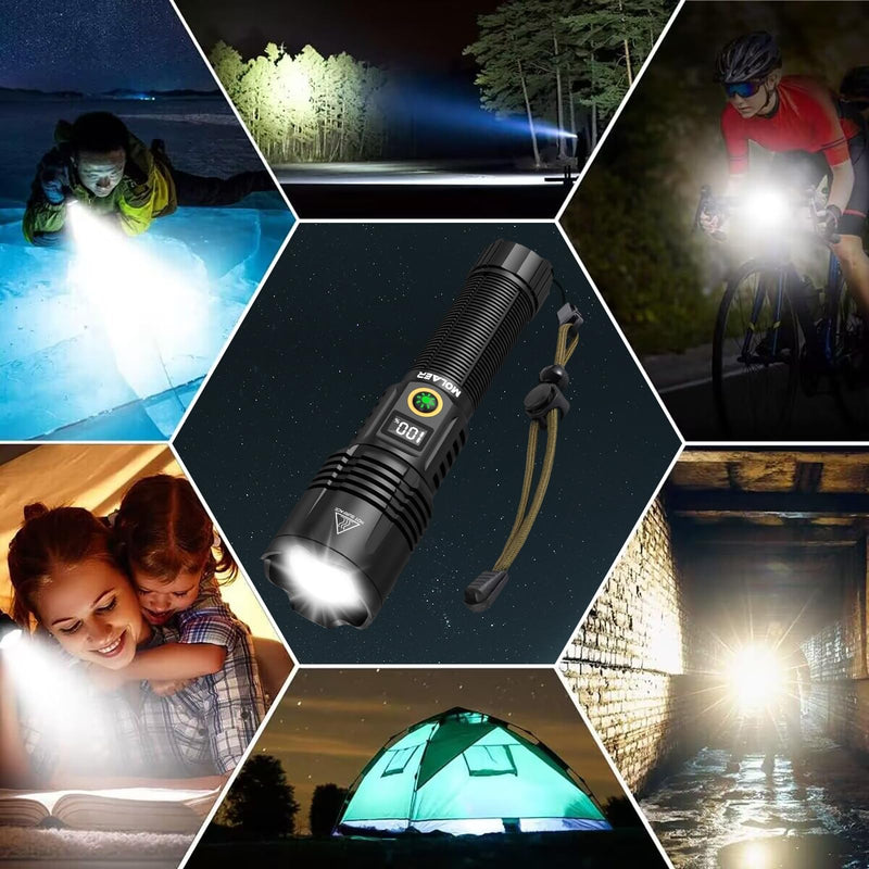 Rechargeable Flashlights 2200 High Lumens, Super Bright LED Flashlight with Zoomable, 6 Modes, IPX6 Waterproof, Powerful Tactical Handheld Flash Light for Camping, Hiking, Emergencies Black