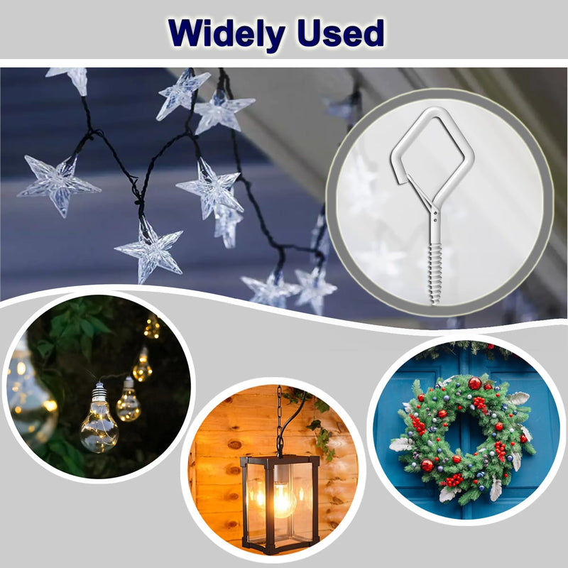 10Pack Screw in Hooks with Safety Buckle Design for Hanging String Lights, Plant, Heavy Duty Garden Lights, 2.2" (White) Diamond Hooks(WHT/ 2.2“/ 10PACK)