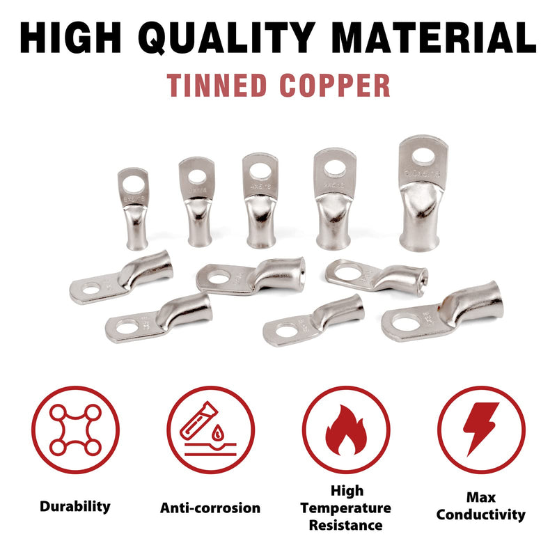 10pcs Sanuke 8 AWG - 1/4" Tinned Copper Wire Lugs Ring Terminals, Marine Grade Battery Cable Ends with 3:1 Dual Wall Adhesive Heat Shrink Tubing 8 Awg - 1/4" (M6) 10