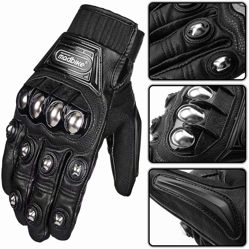 ILM Alloy Steel Touchscreen Bicycle Motorcycle Motorbike Powersports Racing Glove Black(Leather) Medium