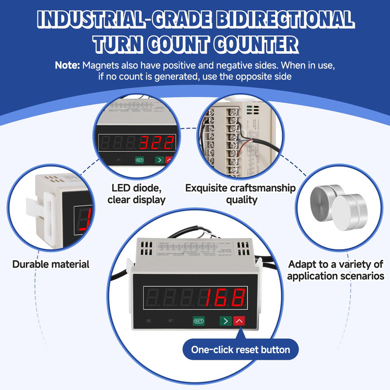 JIAWANSHUN Bidirectional LED Digital Counter with Proximity Switch Copper Sensor Alarm, Electronic Counter for Punch Press, Packaging&Textile, Magnetic Knitting Machine Counter 110V