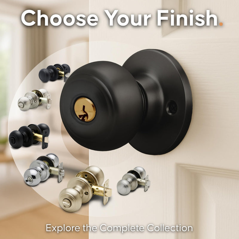 Copper Creek Colonial Entry Door Knob – Keyed Entry Handle with Lock and Key, ANSI Grade-3 Certified, DIY-Friendly Install for Interior and Exterior Entrance Doors – Matte Black (3 Pack) 3 Pack