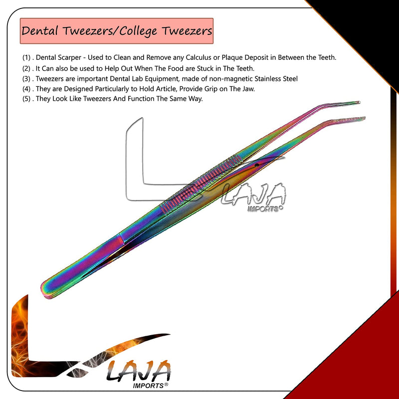 Dental Cotton Tweezers College Pliers Forceps Serrated Tip Stainless Steel Rainbow/Multi Instruments for Educational Use