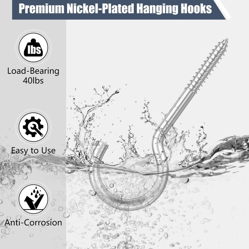 4 Inch Large Heavy Duty Screw Hooks, 20 Pcs Metal Ceiling Hooks for Hanging Plants Indoor and Outdoor Use Silver