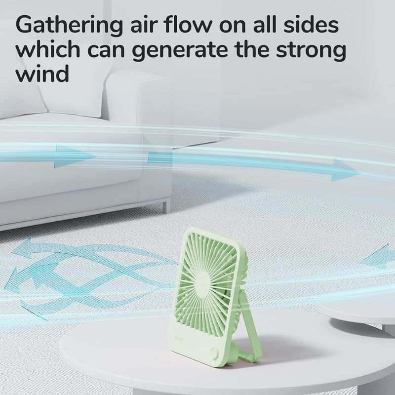 JISULIFE Desk Fan Battery Rechargeable, 4500mAh 180°Foldable Portable Personal Fan, 4 Speeds Adjustable Long Battery-life for Home Office Travel Outdoor Gifts for Women Men-Green Green
