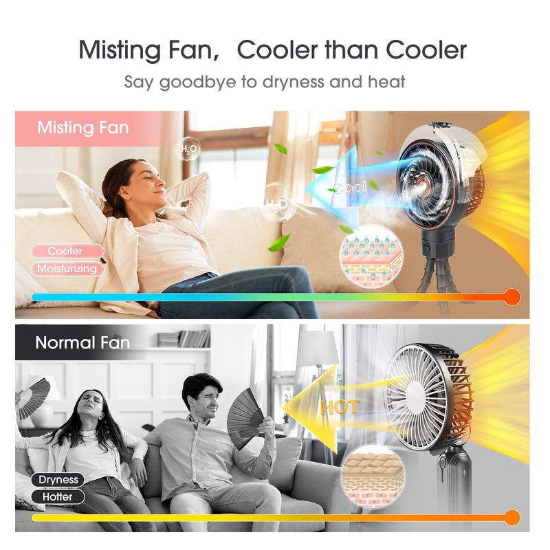 Ausic Stroller Fan with Mist, 100ml Misting Portable Fan for Stroller, Safe Baby Fans with Detachable Tripod, Baby Essentials, Clip on Fans for Crib, Treadmill, Car Seat, Outdoor, Beach, Golf Cart Misting Black