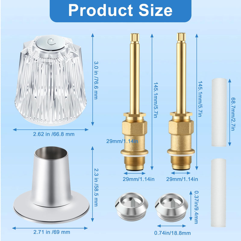 Bathtub Shower Knob 2 Piece Replacement Kit for Price Pfister Verve Compatible with Windsor Shower Faucet Handle, Trim Repair Kit with Acrylic Shower Handle and Shower Stems, Seats Parts, Flanges