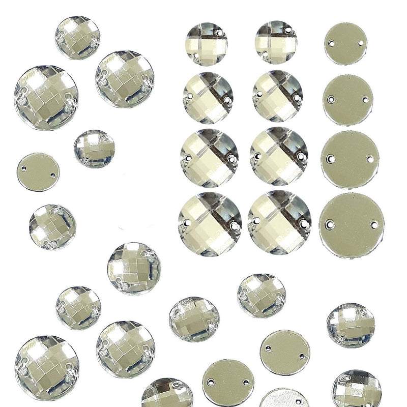 Perlin Rhinestone Gems for Sewing 2 Holes Buttons 100 Pieces Crystal Acrylic Stones Flat Back Faceted Mixed Shapes Set Crystal and Crystal AB Sewing Buttons
