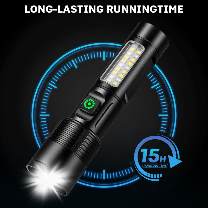 Rechargeable LED Flashlights High Lumens - 10,000LM Super Bright Flash Light with 6 Modes, Powerful Handheld Linternas for Home, Camping（2 Packs）