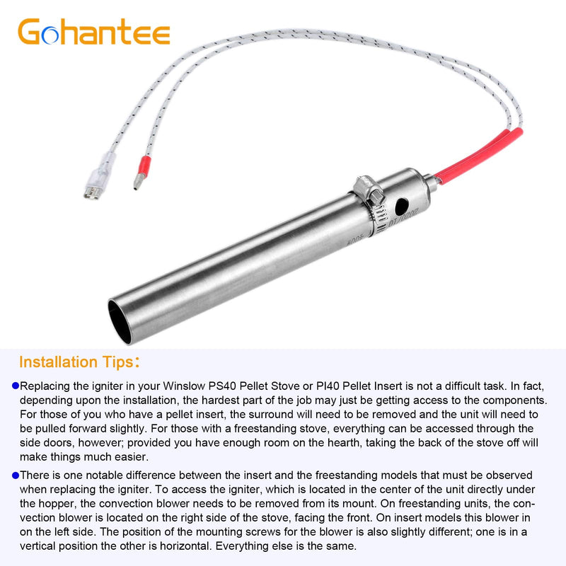 gohantee H6005 Stove Igniter Replacement for Lennox Country Winslow PS40 & PI40 Pellet Stove Parts， Country Winslow Pellet and Iron Strike Winslow Pellet Stoves, 400W Ignitor Replacement Parts