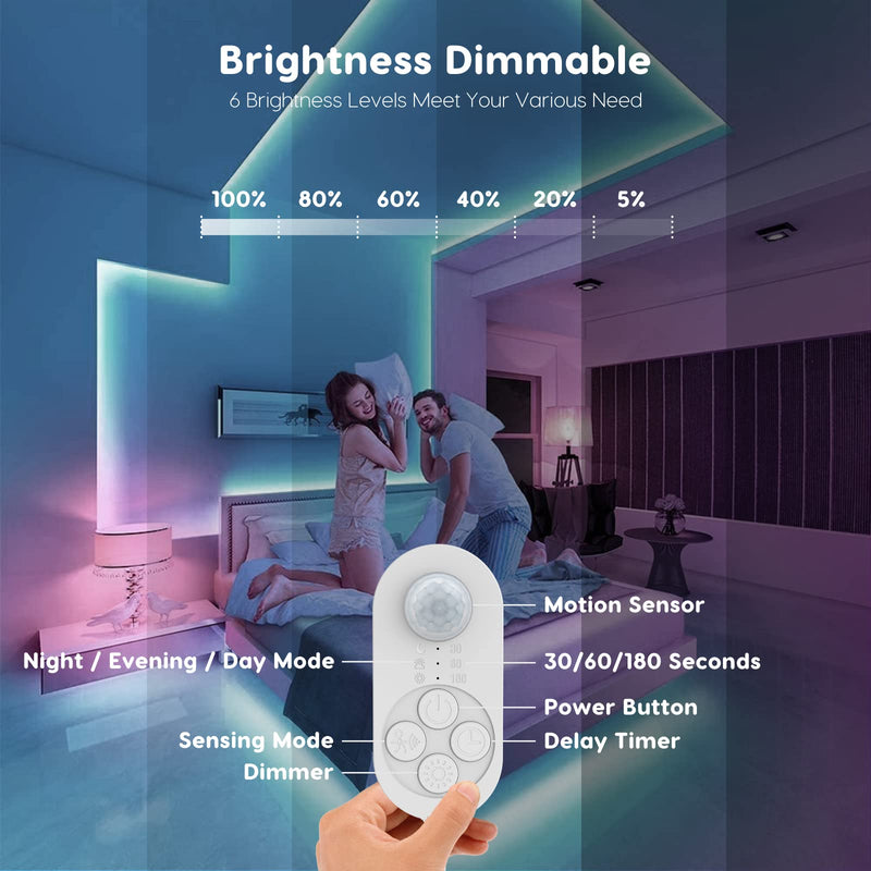 Dual Motion Sensor Light Indoor, Plug-in Motion Activated Step Light Strip with Double Motion Sensor, Dimmer, Delay Timer for Stairway, Double Bed, Corridor, Cold White 6000K, 16.4FT, 150 LEDs 16.4FT LIGHT STRIP - NewNest Australia