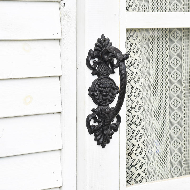 Sungmor 2PC Solid & Sturdy Cast Iron Gate Handles, Heavy Duty 8.7" Long Strong Barn Door Handles, Pretty Rustic Farmhouse Fence Gate Garage Closet Drawer Cabinet Decorative Handles Sliding Door Pulls Flower Pattern-8.7H*3.4W*2.8H(inch)