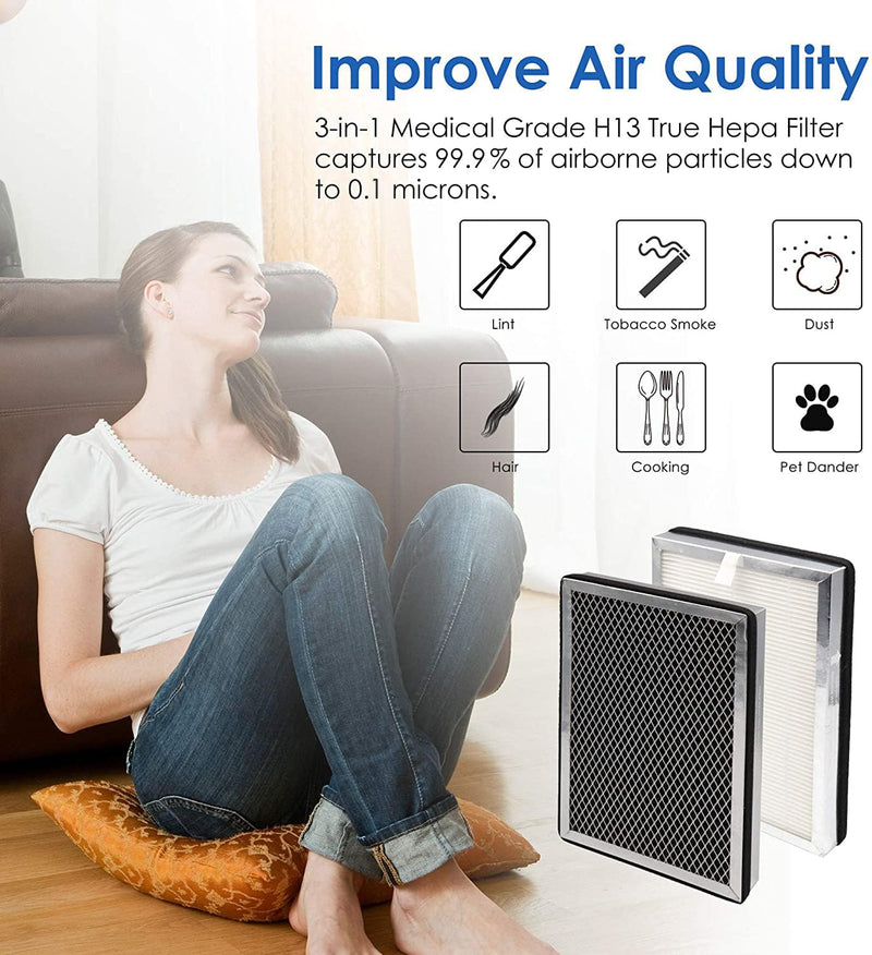 MA25 Replacement Filter, Compatible with MA-25 Air Purifier, H13 Grade 3-in-1 Air and Activated Carbon Filter Set. 4-Pack
